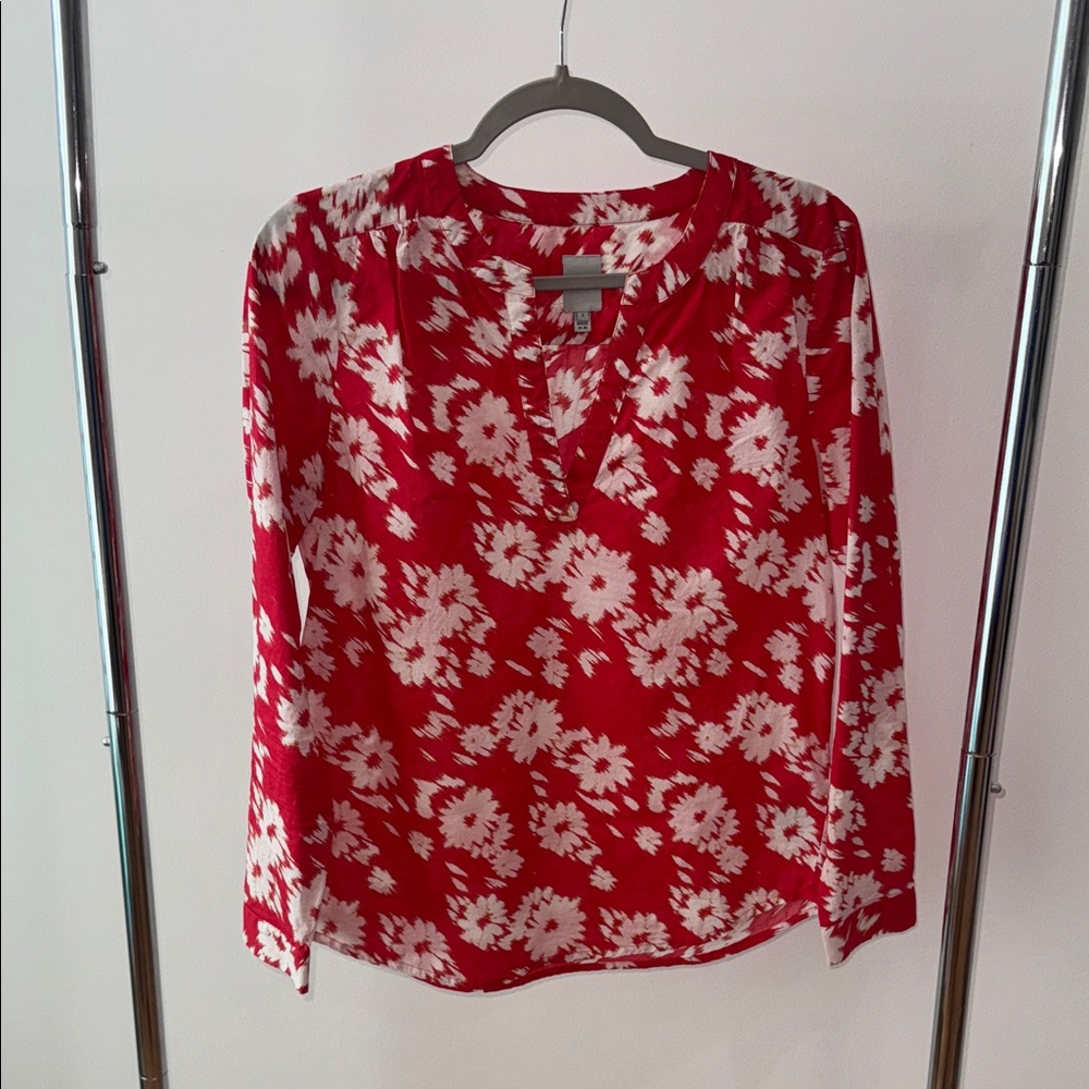 Chic Red Floral Blouse for Women